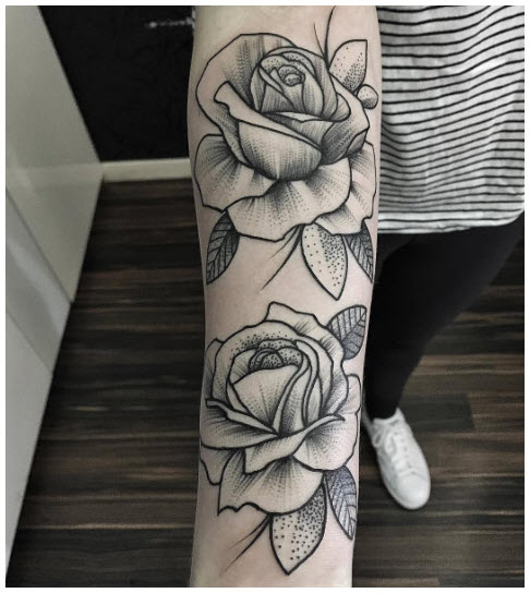 Hình xăm các bông hoa hồng trên cánh tay đẹp