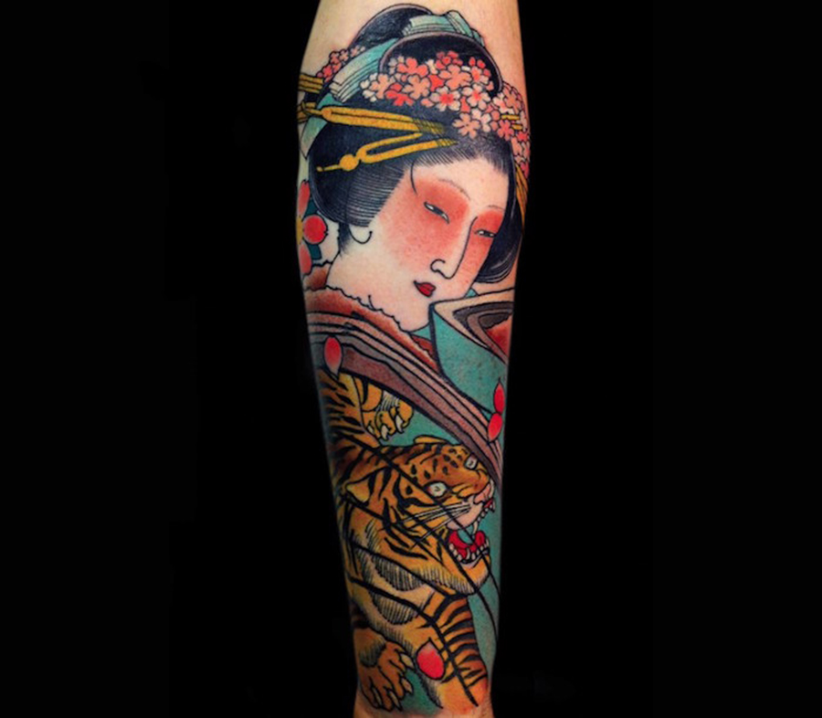 Hình xăm nữ geisha full tay