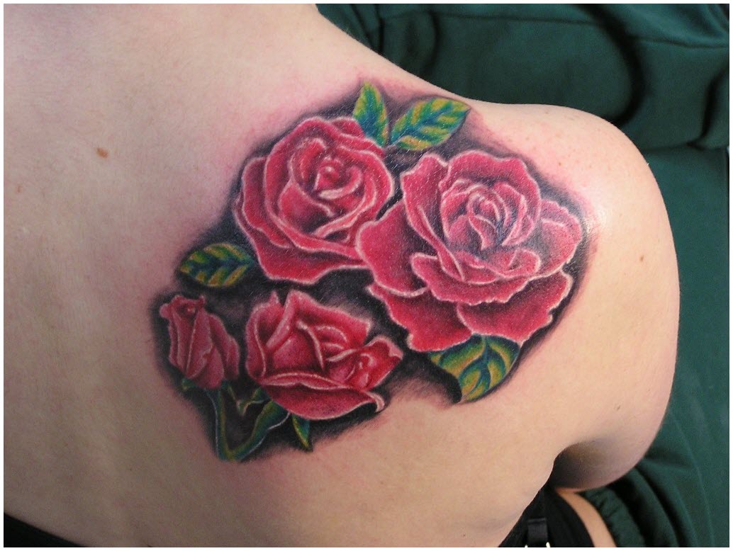 Name-And-Red-Rose-Tattoos-Behind-The-Shoulder-1